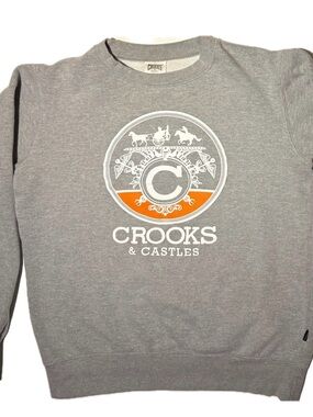 Crooks & Castles Hermes Parody Graphic Crewneck Sweatshirt Heather Grey Medium M